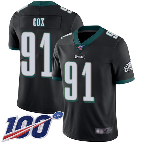 Eagles #91 Fletcher Cox Black Alternate Men's Stitched Football 100th Season Vapor Limited Jersey