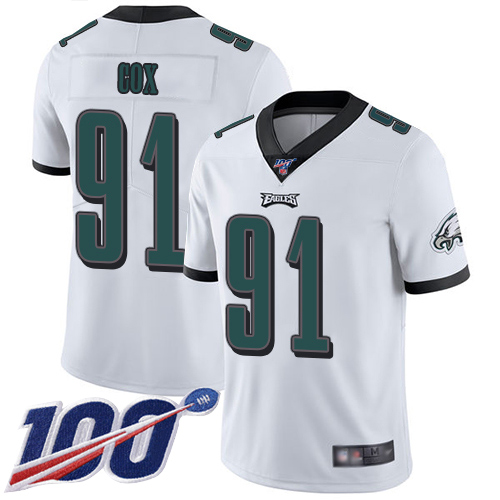 Eagles #91 Fletcher Cox White Men's Stitched Football 100th Season Vapor Limited Jersey