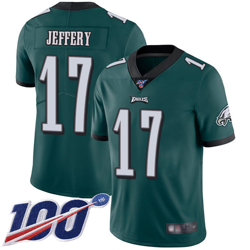 Eagles #17 Alshon Jeffery Midnight Green Team Color Men's Stitched Football 100th Season Vapor Limited Jersey