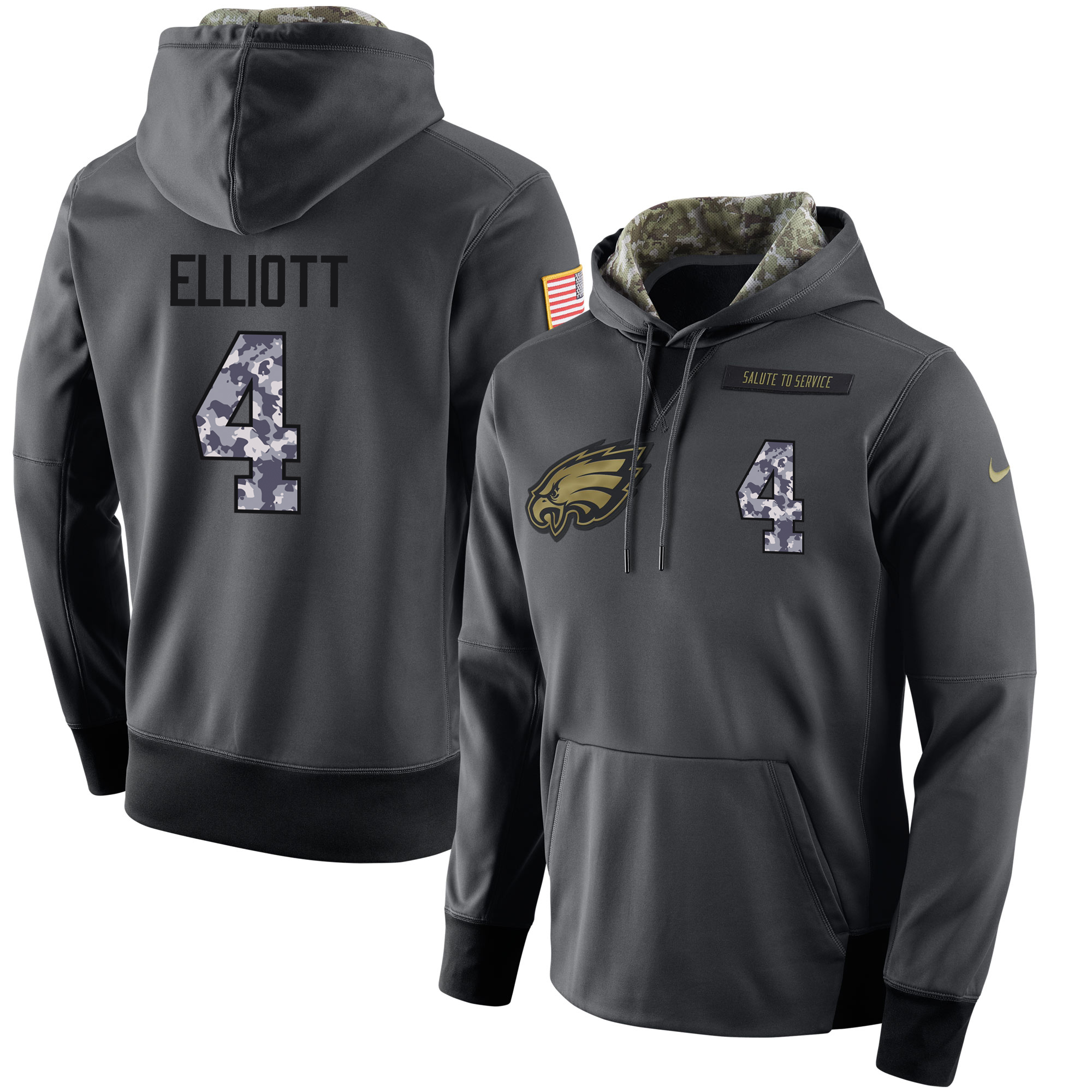 NFL Men's Nike Philadelphia Eagles #4 Jake Elliott Stitched Black Anthracite Salute to Service Player Performance Hoodie