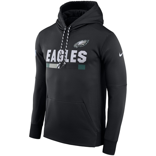 Men's Philadelphia Eagles Nike Black Sideline ThermaFit Performance PO Hoodie