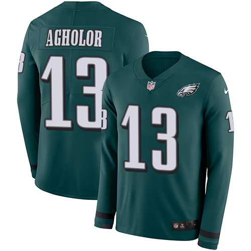 Nike Eagles #13 Nelson Agholor Midnight Green Team Color Men's Stitched NFL Limited Therma Long Sleeve Jersey