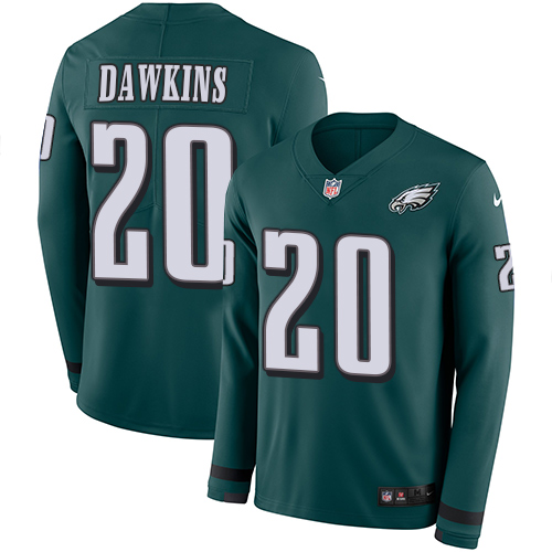 Nike Eagles #20 Brian Dawkins Midnight Green Team Color Men's Stitched NFL Limited Therma Long Sleeve Jersey