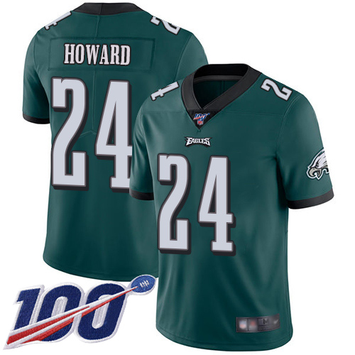 Eagles #24 Jordan Howard Midnight Green Team Color Men's Stitched Football 100th Season Vapor Limited Jersey