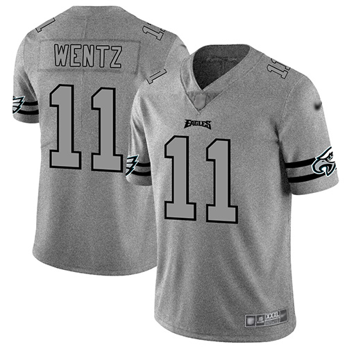 Eagles #11 Carson Wentz Gray Men's Stitched Football Limited Team Logo Gridiron Jersey