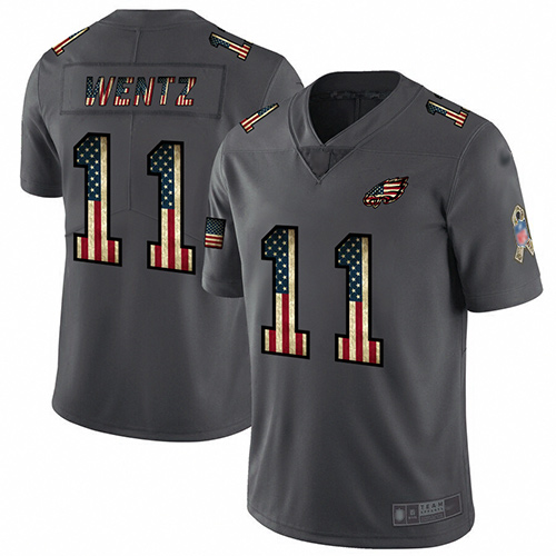 Eagles #11 Carson Wentz Carbon Black Men's Stitched Football Limited Retro Flag Jersey