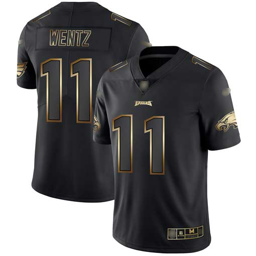 Eagles #11 Carson Wentz Black/Gold Men's Stitched Football Vapor Untouchable Limited Jersey