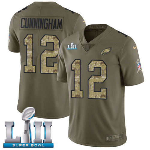 Nike Eagles #12 Randall Cunningham Olive/Camo Super Bowl LII Men's Stitched NFL Limited 2017 Salute To Service Jersey - Click Image to Close