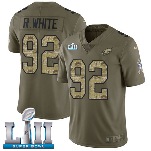 Nike Eagles #92 Reggie White Olive/Camo Super Bowl LII Men's Stitched NFL Limited 2017 Salute To Service Jersey - Click Image to Close