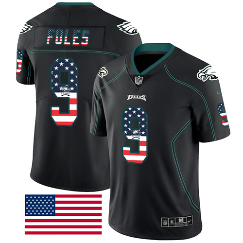 Nike Eagles #9 Nick Foles Black Men's Stitched NFL Limited Rush USA Flag Jersey - Click Image to Close