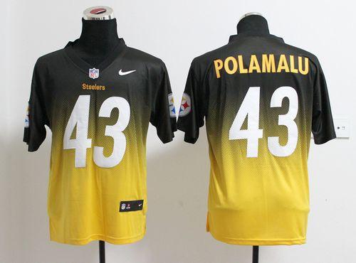 Nike Steelers #43 Troy Polamalu Black/Gold Men's Stitched NFL Elite Fadeaway Fashion Jersey - Click Image to Close