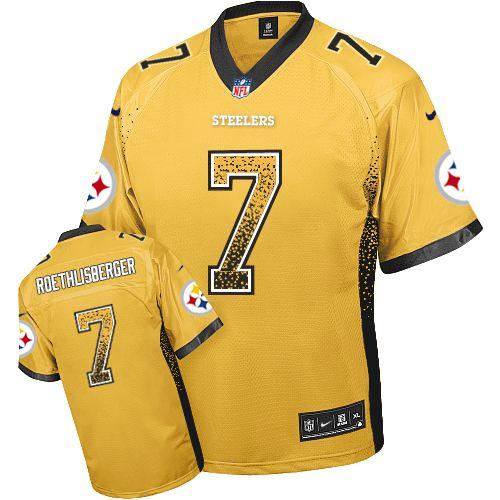 Nike Steelers #7 Ben Roethlisberger Gold Men's Stitched NFL Elite Drift Fashion Jersey - Click Image to Close