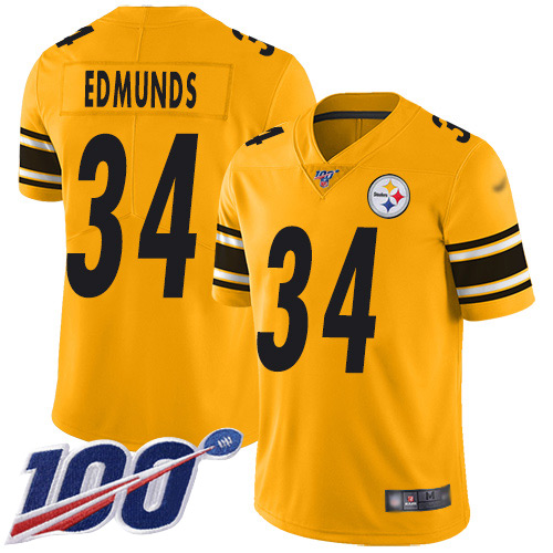 Steelers #34 Terrell Edmunds Gold Men's Stitched Football Limited Inverted Legend 100th Season Jersey - Click Image to Close