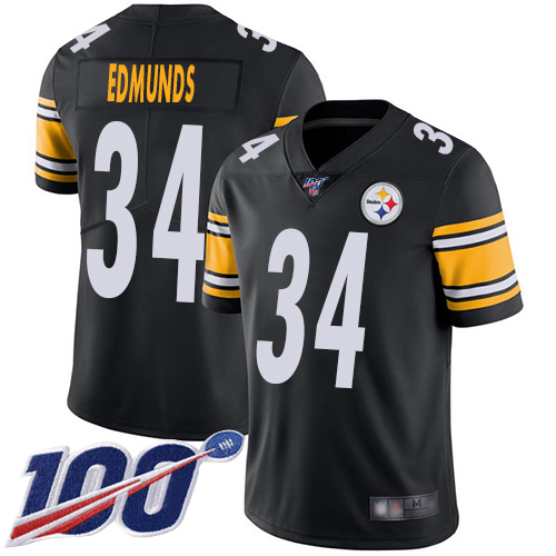 Steelers #34 Terrell Edmunds Black Team Color Men's Stitched Football 100th Season Vapor Limited Jersey - Click Image to Close