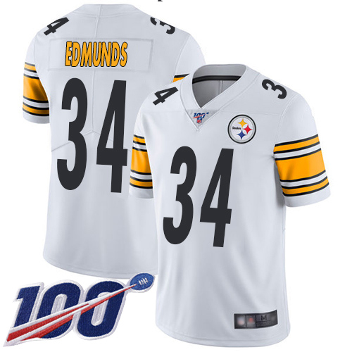 Steelers #34 Terrell Edmunds White Men's Stitched Football 100th Season Vapor Limited Jersey - Click Image to Close