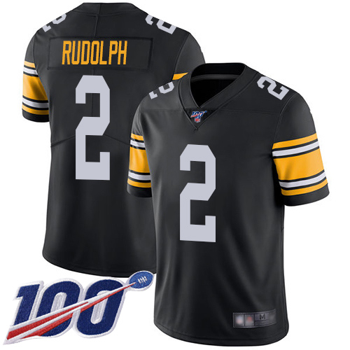 Steelers #2 Mason Rudolph Black Alternate Men's Stitched Football 100th Season Vapor Limited Jersey - Click Image to Close