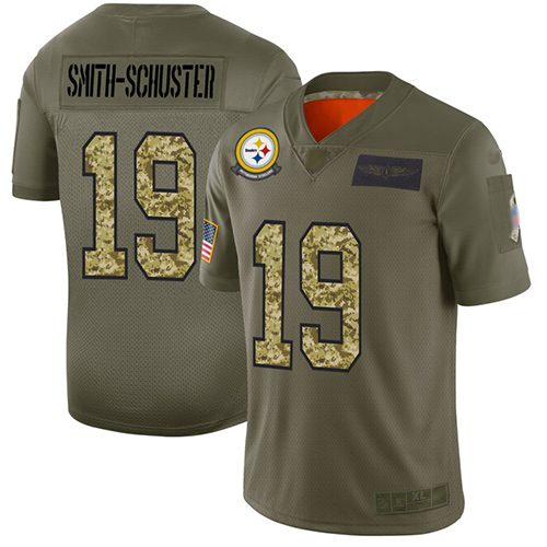 Steelers #19 JuJu Smith-Schuster Olive/Camo Men's Stitched Football Limited 2019 Salute To Service Jersey - Click Image to Close