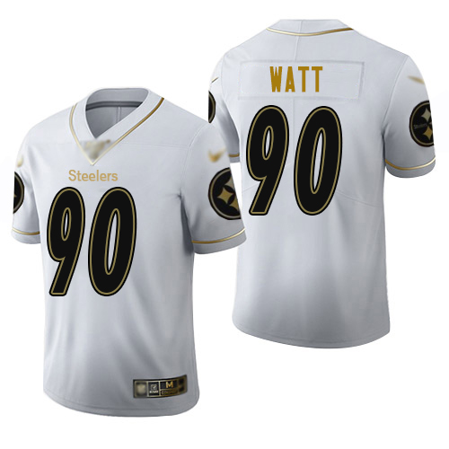 Steelers #90 T. J. Watt White Men's Stitched Football Limited Golden Edition Jersey