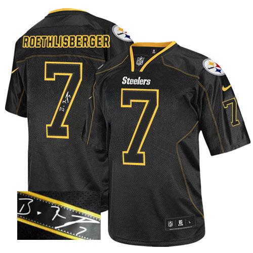 Nike Steelers #7 Ben Roethlisberger Lights Out Black Men's Stitched NFL Elite Autographed Jersey - Click Image to Close