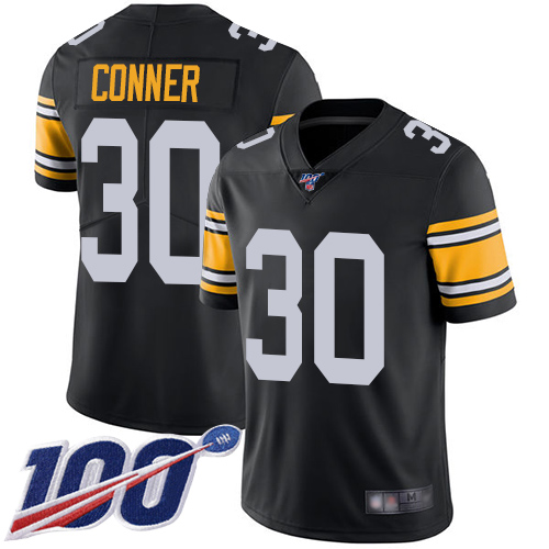 Steelers #30 James Conner Black Alternate Men's Stitched Football 100th Season Vapor Limited Jersey - Click Image to Close