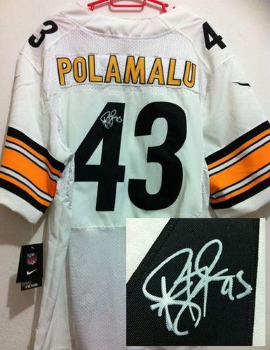 Nike Steelers #43 Troy Polamalu White Men's Stitched NFL Elite Autographed Jersey