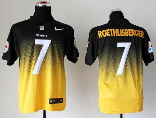 Nike Steelers #7 Ben Roethlisberger Black/Gold Men's Stitched NFL Elite Fadeaway Fashion Jersey - Click Image to Close