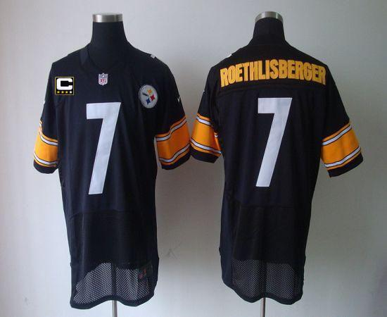 Nike Steelers #7 Ben Roethlisberger Black Team Color With C Patch Men's Stitched NFL Elite Jersey