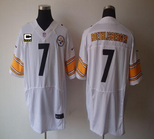 Nike Steelers #7 Ben Roethlisberger White With C Patch Men's Stitched NFL Elite Jersey