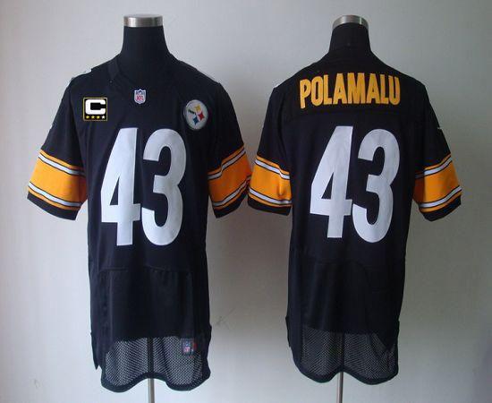 Nike Steelers #43 Troy Polamalu Black Team Color With C Patch Men's Stitched NFL Elite Jersey