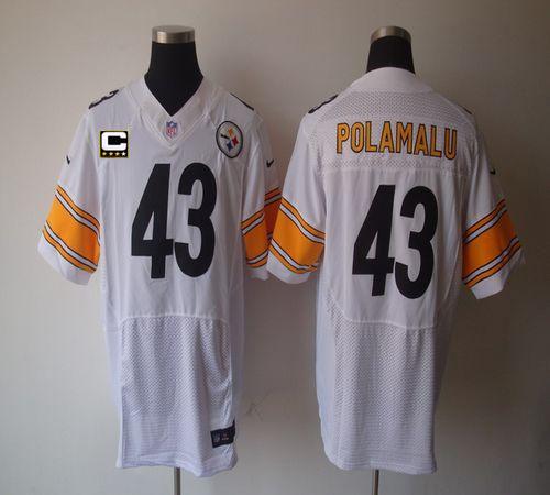 Nike Steelers #43 Troy Polamalu White With C Patch Men's Stitched NFL Elite Jersey