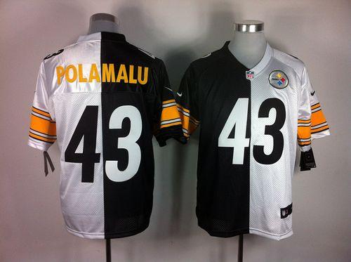 Nike Steelers #43 Troy Polamalu White/Black Men's Stitched NFL Elite Split Jersey - Click Image to Close