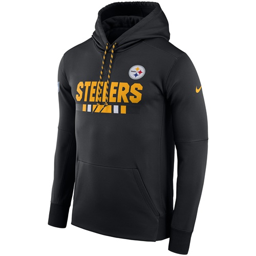 Men's Pittsburgh Steelers Nike Black Sideline ThermaFit Performance PO Hoodie