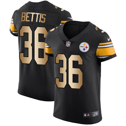 Nike Steelers #36 Jerome Bettis Black Team Color Men's Stitched NFL Elite Gold Jersey - Click Image to Close