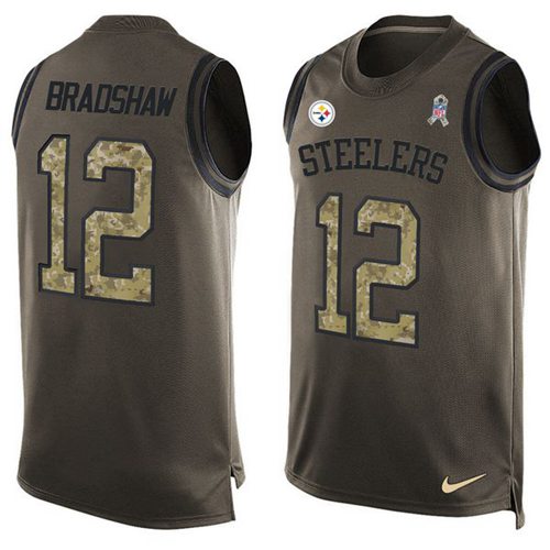 Nike Steelers #12 Terry Bradshaw Green Men's Stitched NFL Limited Salute To Service Tank Top Jersey - Click Image to Close