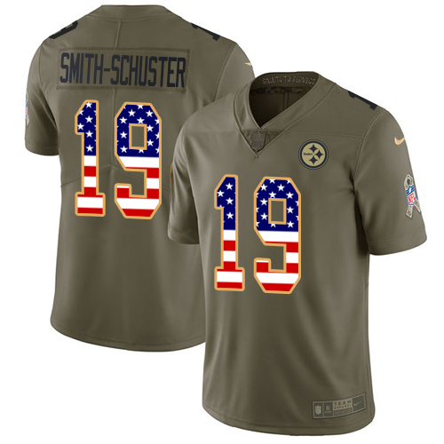 Nike Steelers #19 JuJu Smith-Schuster Olive/USA Flag Men's Stitched NFL Limited 2017 Salute To Service Jersey - Click Image to Close