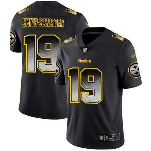 Steelers #19 JuJu Smith-Schuster Black Men's Stitched Football Vapor Untouchable Limited Smoke Fashion Jersey - Click Image to Close