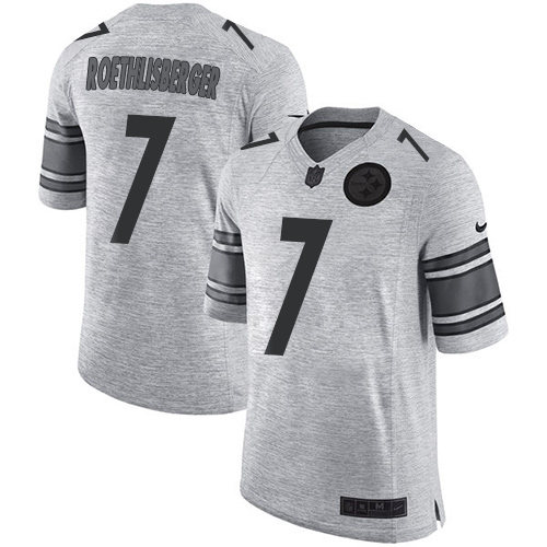 Nike Steelers #7 Ben Roethlisberger Gray Men's Stitched NFL Limited Gridiron Gray II Jersey - Click Image to Close