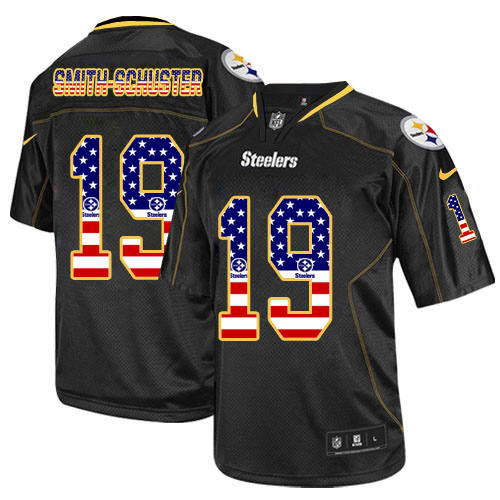 Nike Steelers #19 JuJu Smith-Schuster Black Men's Stitched NFL Elite USA Flag Fashion Jersey