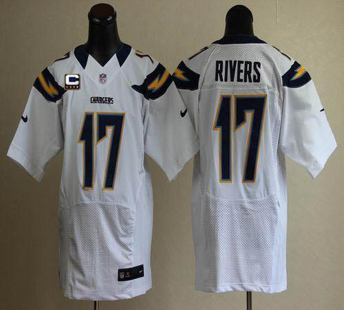 Nike Chargers #17 Philip Rivers White With C Patch Men's Stitched NFL Elite Jersey