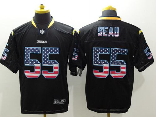 Nike Chargers #55 Junior Seau Black Men's Stitched NFL Elite USA Flag Fashion Jersey