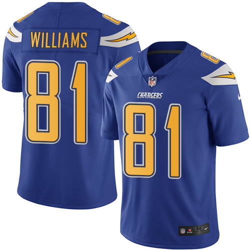 Nike Chargers #81 Mike Williams Electric Blue Men's Stitched NFL Limited Rush Jersey