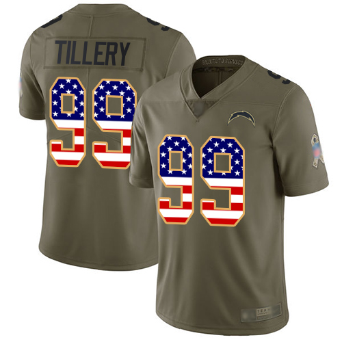 Chargers #99 Jerry Tillery Olive/USA Flag Men's Stitched Football Limited 2017 Salute To Service Jersey