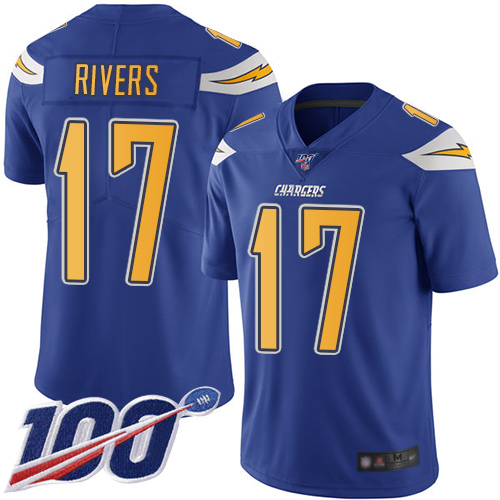 Chargers #17 Philip Rivers Electric Blue Men's Stitched Football Limited Rush 100th Season Jersey