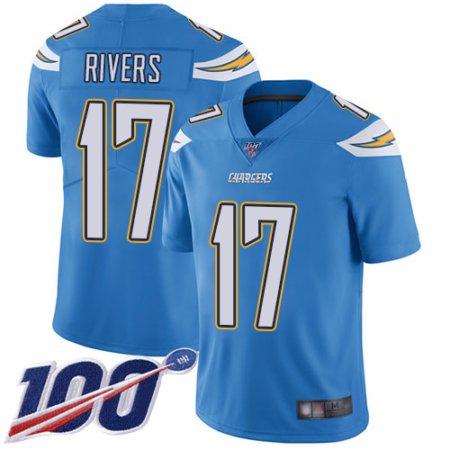 Chargers #17 Philip Rivers Electric Blue Alternate Men's Stitched Football 100th Season Vapor Limited Jersey