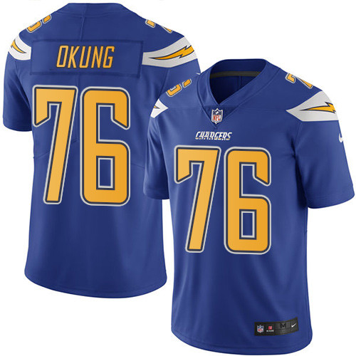 Nike Chargers #76 Russell Okung Electric Blue Men's Stitched NFL Limited Rush Jersey