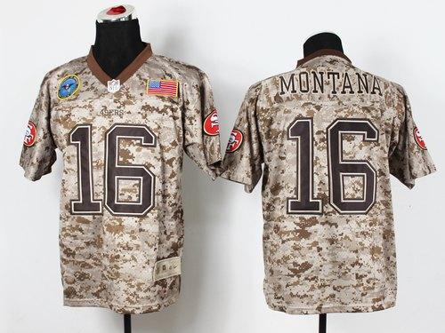 Nike 49ers #16 Joe Montana Camo Men's Stitched NFL New Elite USMC Jersey