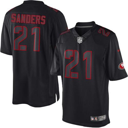 Nike 49ers #21 Deion Sanders Black Men's Stitched NFL Impact Limited Jersey - Click Image to Close