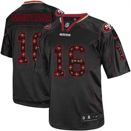 Nike 49ers #16 Joe Montana New Lights Out Black Men's Stitched NFL Elite Jersey - Click Image to Close