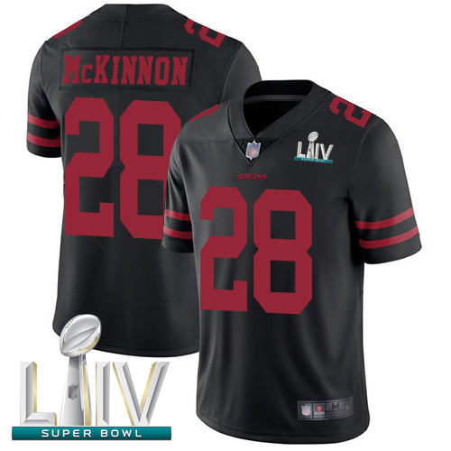 49ers #28 Jerick McKinnon Black Alternate Super Bowl LIV Bound Men's Stitched Football Vapor Untouchable Limited Jersey - Click Image to Close