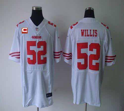 Nike 49ers #52 Patrick Willis White With C Patch Men's Stitched NFL Elite Jersey - Click Image to Close